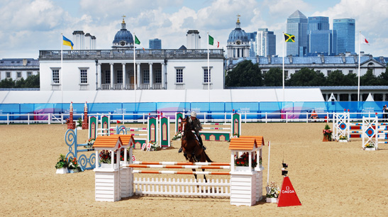 horse-jumping in an arena